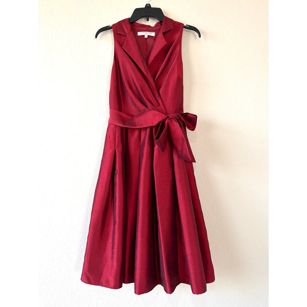 Evan Picone Red Fit & Flare Dress Women’s 10 Faux Wrap Holiday Party Date Night